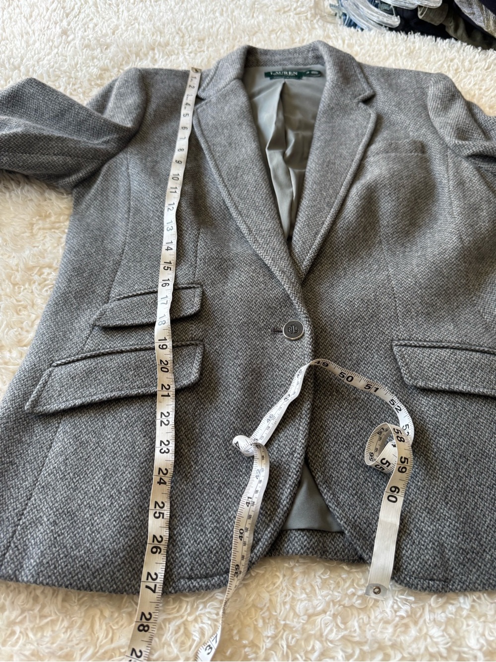 Lauren Ralph Lauren Single Button Tweed Blazer Wool Blend Gray Size 16 - Picture 8 of 13